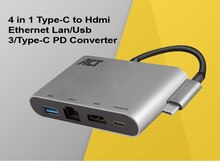 Konverter 4 in 1 Type-C to Hdmi/Ethernet Lan/Usb 3/Type-C PD 