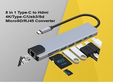 Konverter 8 in 1 Type-C to Hdmi 4K/Type-C/Usb3/Sd-MicroSD/RJ45
