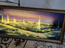 Mədinə Məscidi panoraması olan divar tablo-su saatlı