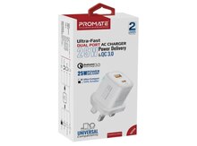 Promate PowerPort-25AC 25W USB-C USB-A White adapteri