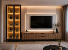 Premium TV Unit və qonaq otağı mebeli LED işıqlı