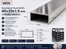 AISI 304 Paslanmaz Profil 40x20x1.5 mm | Parlaq (M