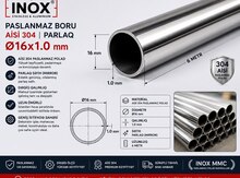 INOX® AISI 304 paslanmaz Boru Ø16x1.0 mm | parlaq