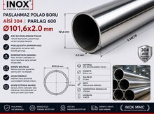 INOX® AISI 304 PASLANMAZ POLAD BORU 101.6