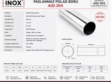 Nerj boru Diametr 38 mm/qalinliq 1.2 mm