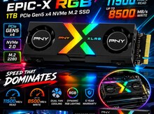 PNY XLR8 Gaming Epic-X RGB 1TB PCIe Gen5 x4 NVMe M.2 SSD UP to11500 / 8500 MB/s with RGB Dual Fan 